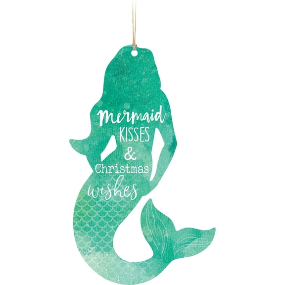 P. Graham Dunn Mermaid Kisses and Christmas Wishes Nautical Blue 4.5 x 2.7 Wood Ornament