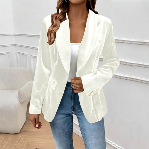 HongQid Women's Velvet Suit Blazer Jacket Casual Office Work Long Sleeve One Button Jacket Coat Blazer Pockets