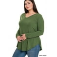 thumbnail image 4 of Zenana Women & Plus Relaxed Fit Long Sleeve V-Neck Round Hem Jersey Tee Shirt Top, 4 of 5
