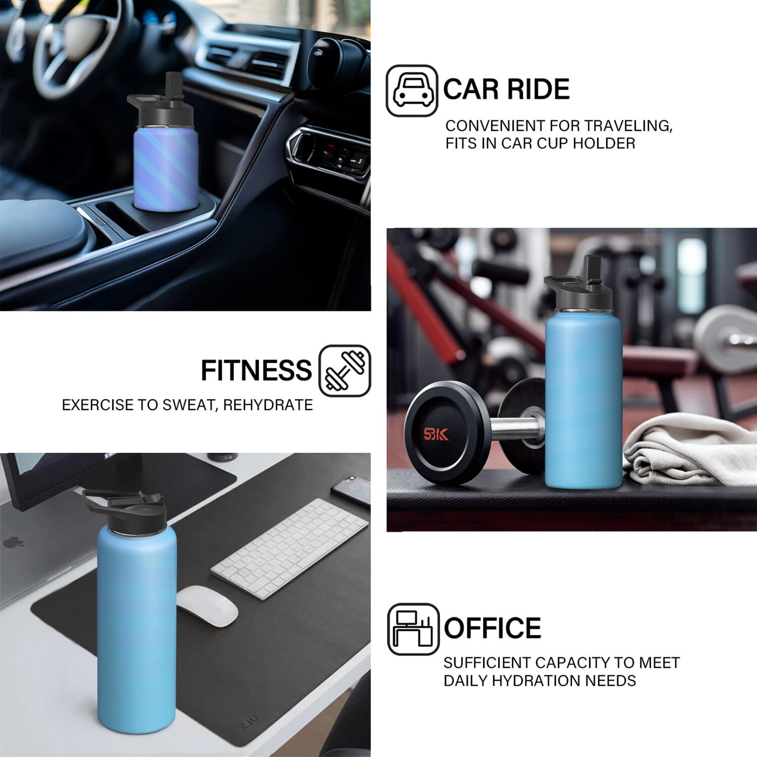 18oz Insulated Water Bottle with Straw & Cleaning Brush, Wide Mouth Stainless Steel Flask, Gradient Print