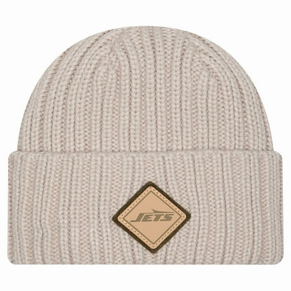 Men's New Era Light Beige New York Jets Logo Applique Cuffed Knit Hat