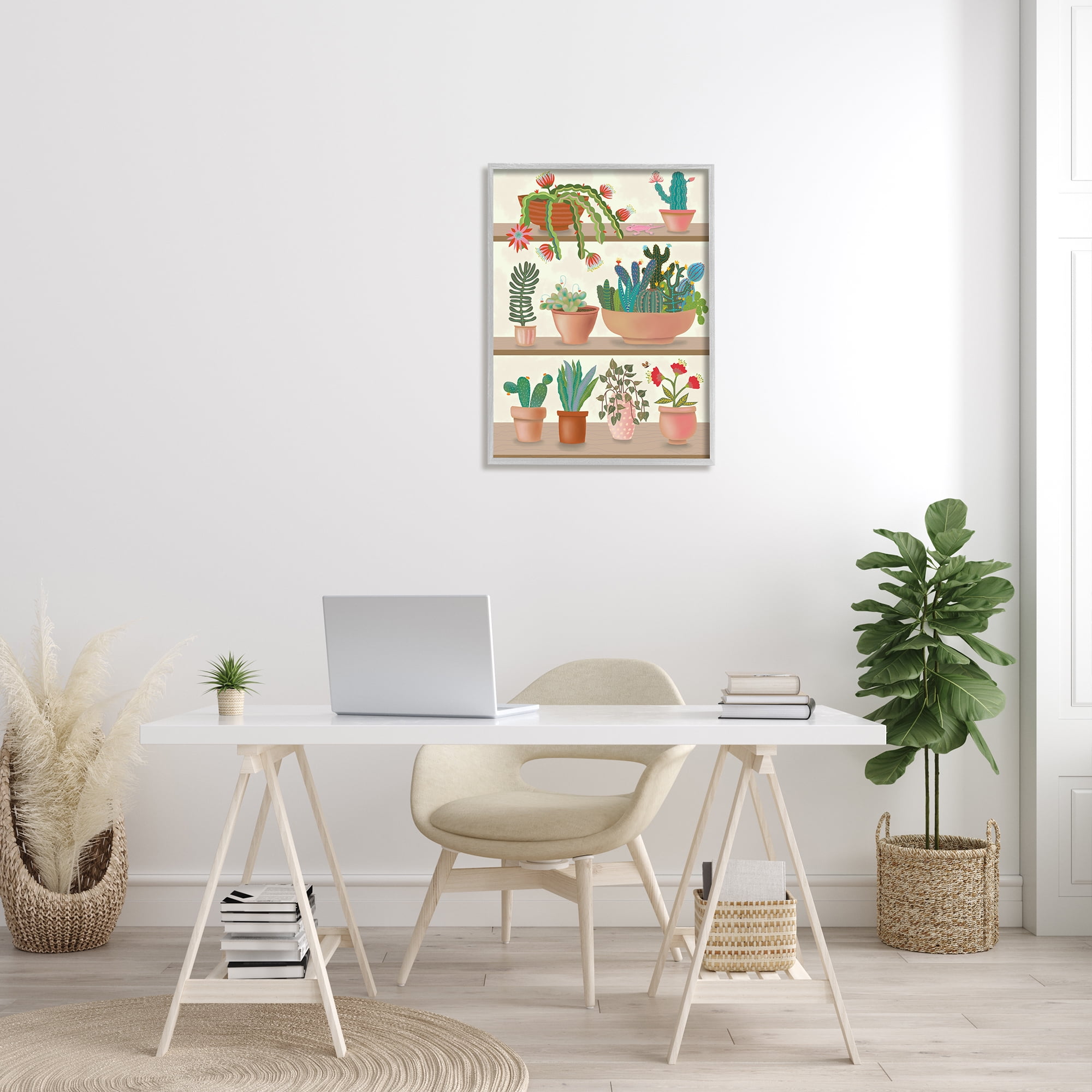 Stupell Home Décor Industries Modern Chic Succulent Shelve Illustration Fun Cacti, 24 x 30, Designed by Darlene Seale
