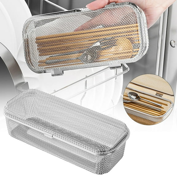 1PC Dishwasher Basket, Stainless Steel Dishwasher Silverware Basket, Replacement Utensil Rectangular Mesh Drain for Small Items M