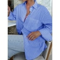 thumbnail image 3 of Womens Shirts Button Down Stripe Long Sleeve Blouse Fashion Casual Tops 2025 Denim Blue L, 3 of 5