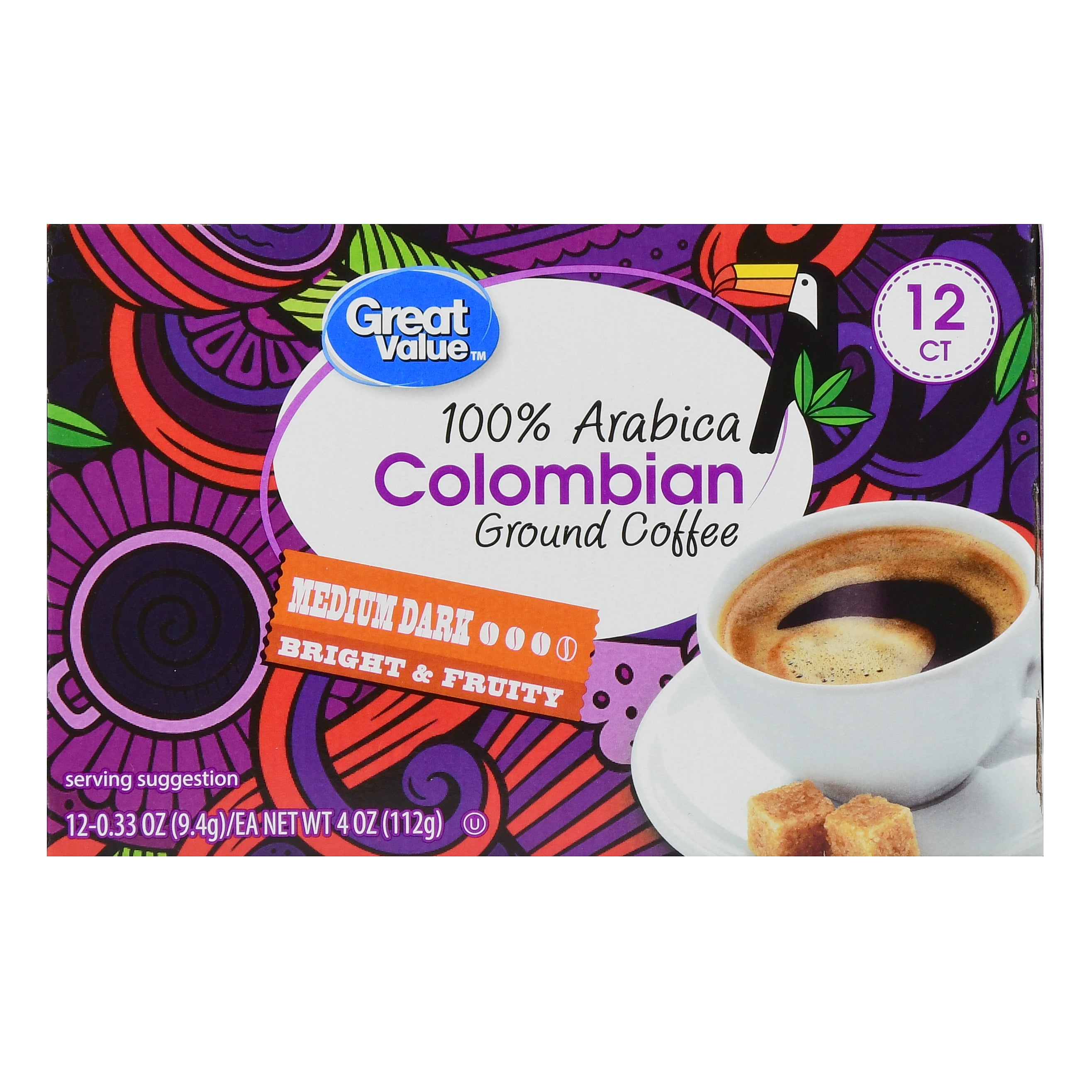 Great Value Colombian Ground Coffee Single Serve Cups, Medium Dark