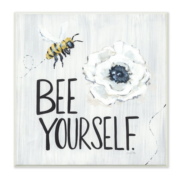 Stupell Industries Bee Yourself Inspirational Phrase Bumble Flower Blossom Graphic Art Unframed Art Print Wall Art, Design by Sara Baker