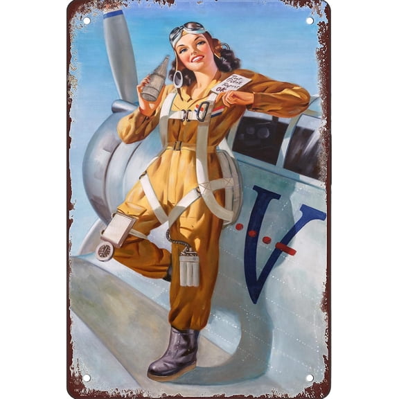 Ww2 Pin up Girl Retro Metal Tin Sign Vintage Blackboard Sign Bar Cafe Restaurant Home Decor Wall Art 8x12inch