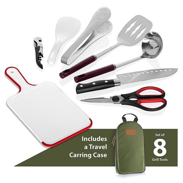 Convent Camping Utensils Outdoor Cooking Camping Accessories 8-Piece Kitchen Travel Cookware Set in Compact Portable Bag