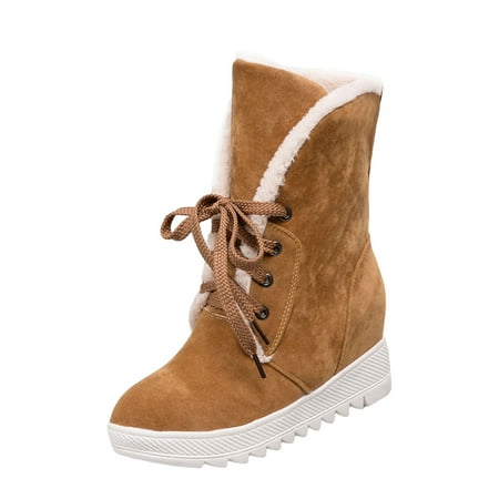 Sexlip Women s Winter Snow Boots Warm Faux Fur Lined Suede Ankle Booties Lace Up Snow Boots Comfortable Platform Wedge Plus Size Shoes Yellow 38