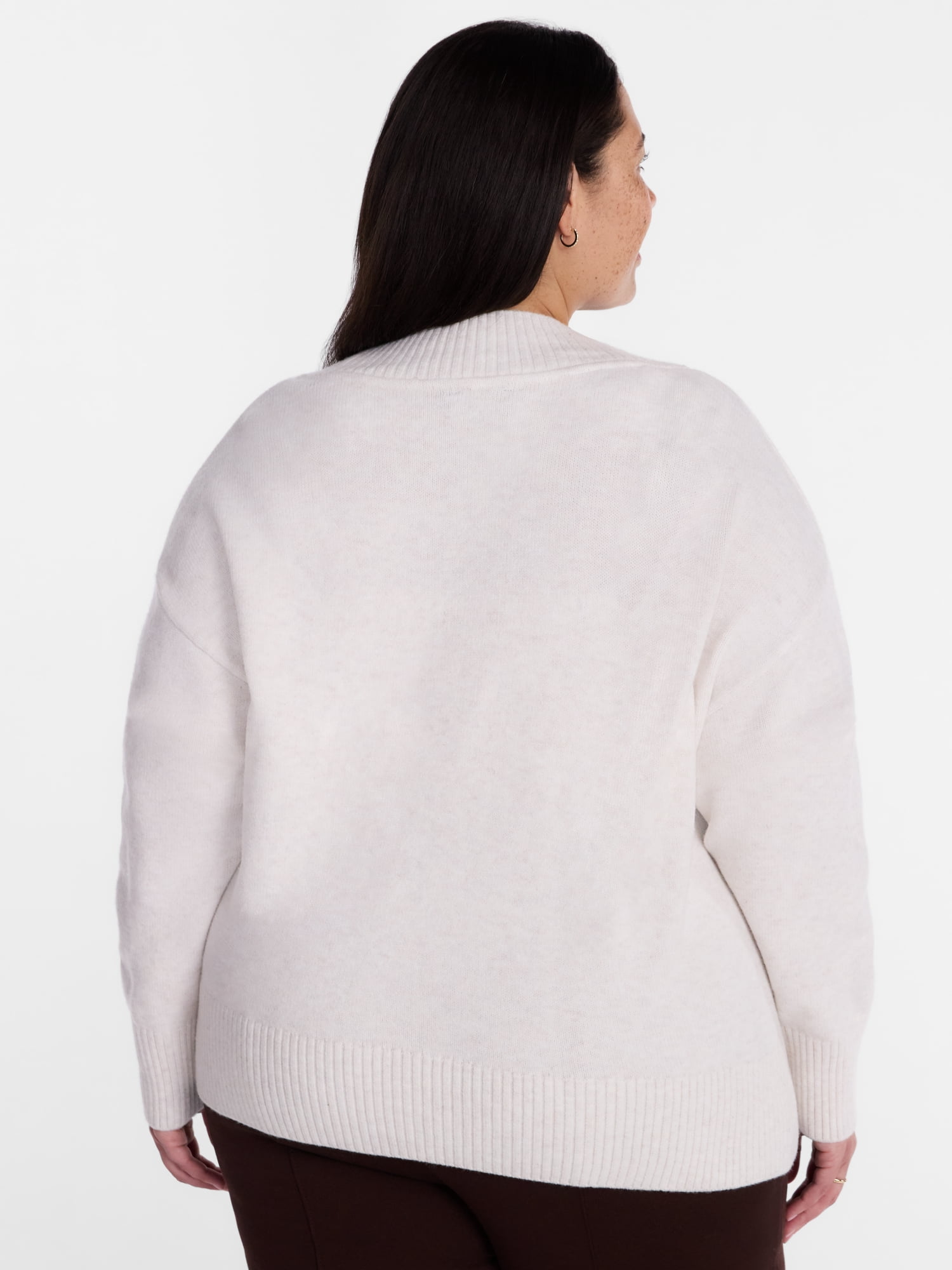 Terra & Sky Women's Plus Deep V-Neck Sweater with Long Sleeves, Midweight, Sizes 0X-5X