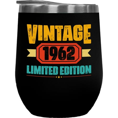 

Vintage 1962 Limited Edition - Grandpa or Grandma s Birthday Black 12oz Wine Tumbler
