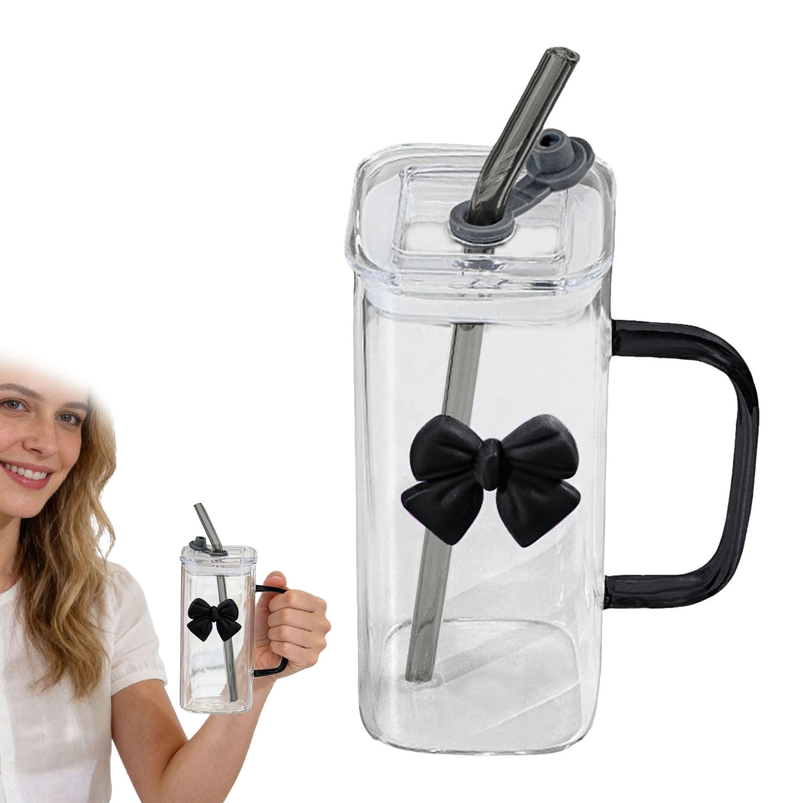 Glass Coffee Mugs, Borosilicate Clear Cups, Heat Resistant Transparent Glassware, Cute Bowknot Tea Cups, Latte Glasses, Hot & Cold Drinkware, Espresso Cups for Home Kitchen Office
