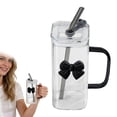 thumbnail image 2 of CMrtew Bow Aesthetic Cup - Bow Glass Cup, Cute Glass Cups with Lids and Straws, 13.5 oz Bow Tumbler Iced Coffee Tumbler Cups for Girls Bestfriend (Clear), 2 of 4