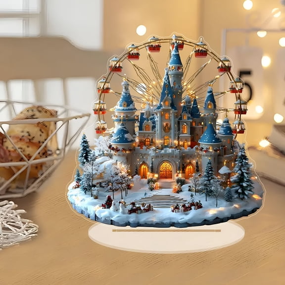 GARDVORA Christmas Winter Castle Ferris Wheel Acrylic Desktop Decoration Village for Indoor Holiday Xmas Tabletop Decor Xmas Signs for Christmas Farmhouse Home Kitchen Party Decoration