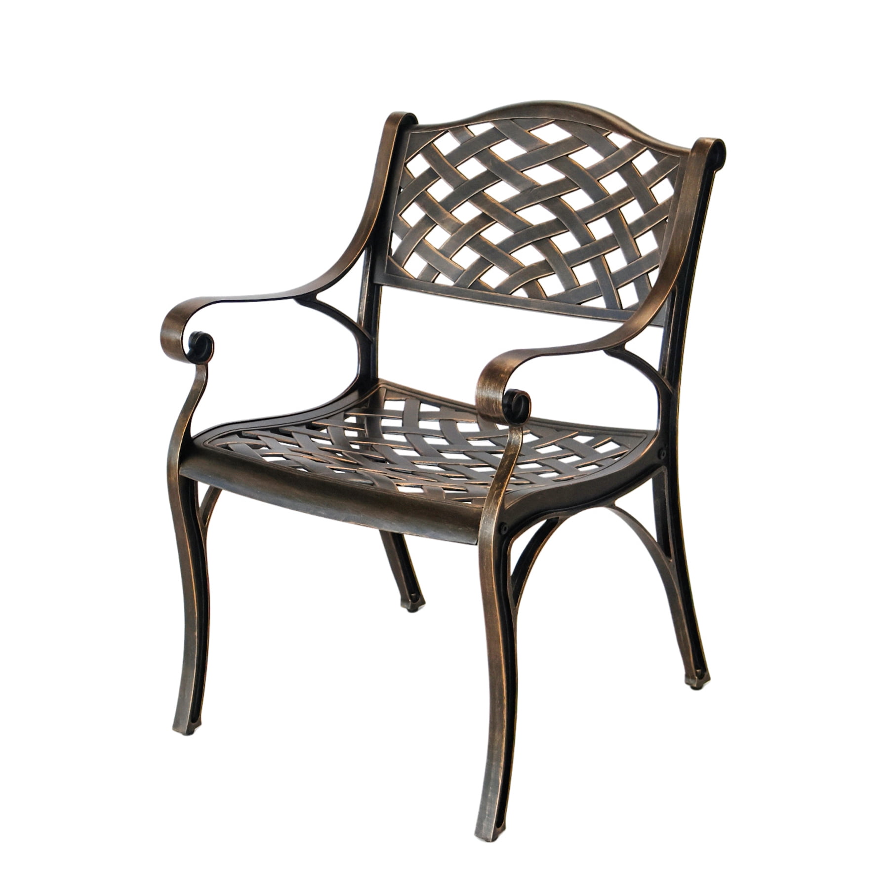Aluminum Patio Chairs Set of 4, Metal Outdoor Chairs, Patio Dining Chairs with Armrest, All Weather Bistro Chair with Adjustable Pads for Garden, Bronze