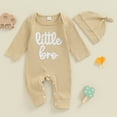 thumbnail image 2 of Okbabeha Little Brother Outfits Newborn Infant Baby Boy Little Brother Shirt Romper Jumpsuit Lil Bro  one-piece  Rib Knit Onepiece Hat Coming Home Outfits, 2 of 7