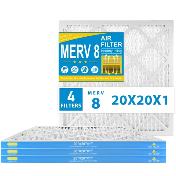 AMI PARTS 20x20x1 Furnace Air Filter MERV8 (MPR 600) Dust Reduction, Pleated HVAC AC Air Filters, 4 Filters