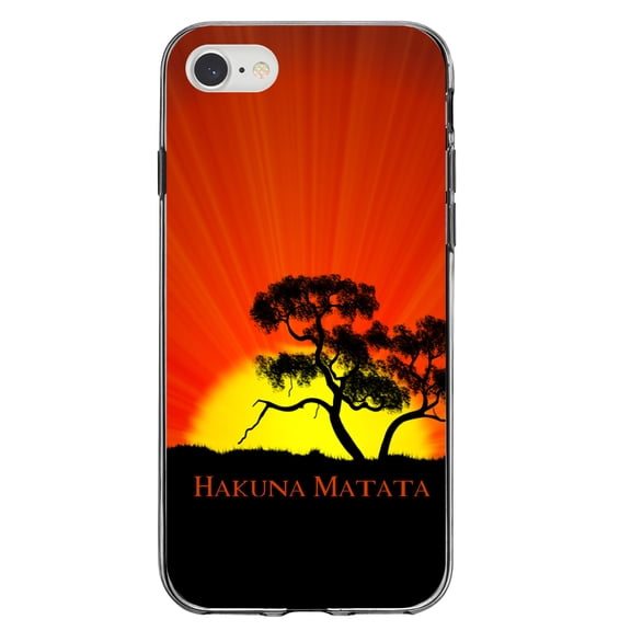 DistinctInk Clear Shockproof Hybrid Case for iPhone 7 8 SE (2020 Model) 4.7" Screen TPU Bumper Acrylic Back Tempered Glass Screen Protector - Hakuna Matata