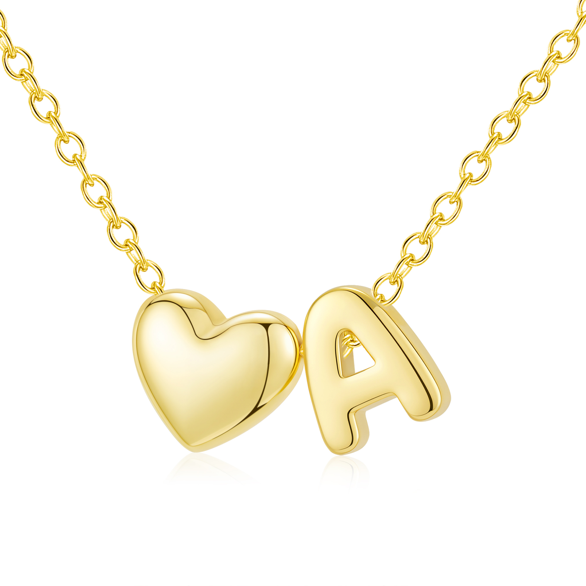 APSVO 18K Gold Plated Love Heart Initial Necklaces for Women Girls Letter A Pendant Chain Birthday Graduation Jewelry Gifts Teen Mom Her Wife Kids Female Lady Daughter Age Ideas