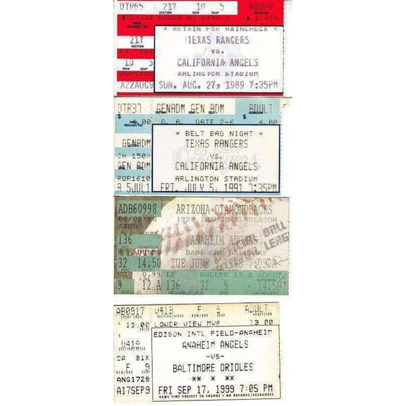 Anaheim California Angels 4 vintage ticket stubs