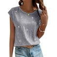 thumbnail image 2 of Womens Fashion Tees Tops Glitter Sequin Cap Sleeve Casual Crew Neck Sleeveless Summer Outfits Clothes 2026 Gray, 2 of 9