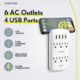 thumbnail image 3 of Overtime 6 Outlet Extending Surge Protector, Multi Outlet Extender Wall Adapter with 4 USB Fast Charging Ports, 6 AC Outlets, Phone Mount, 1200J Surge Protection, ETL Certified (4-Pack), 3 of 10