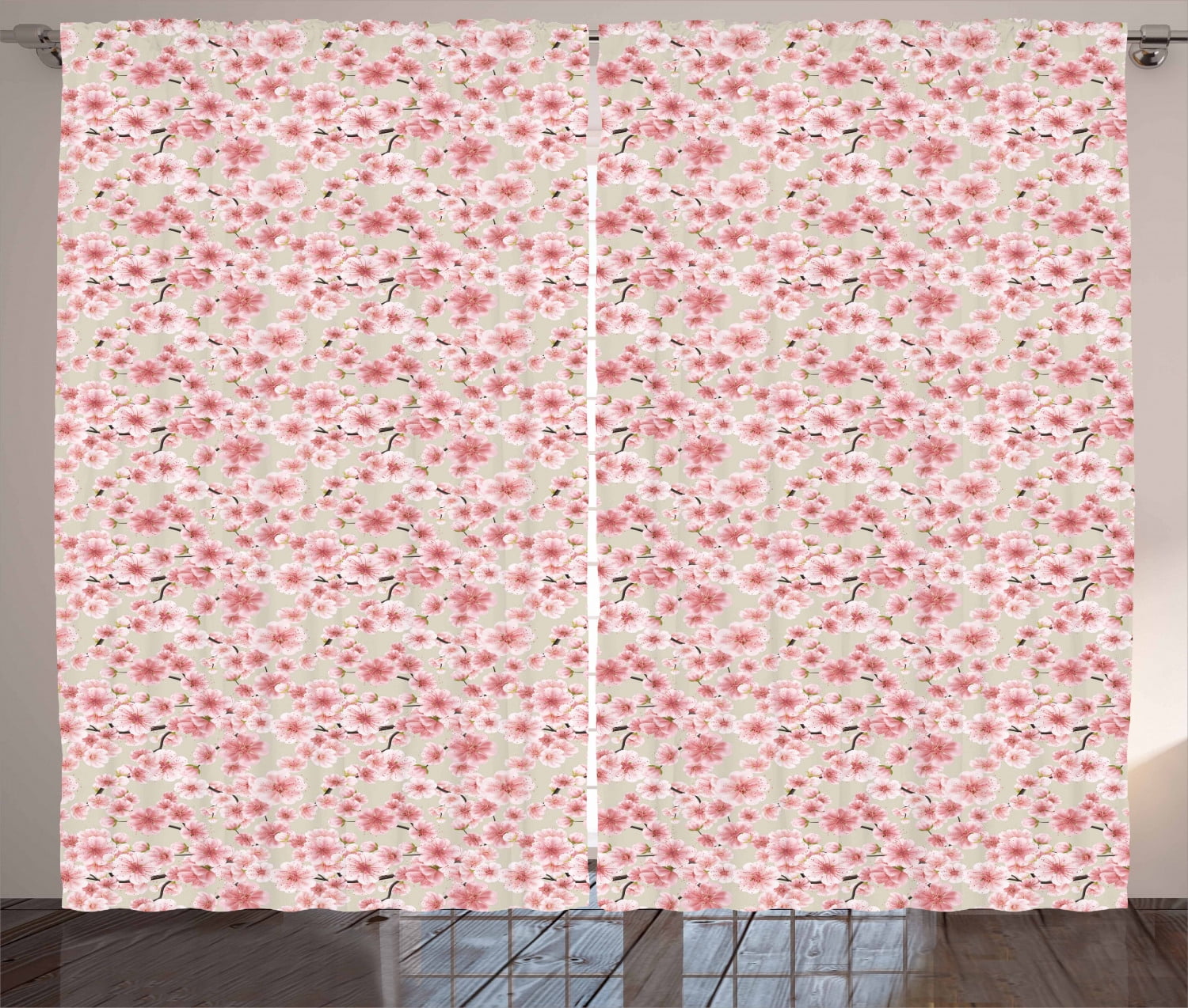 Cherry Blossom Curtains 2 Panels Set, Random Arrangement of Pastel