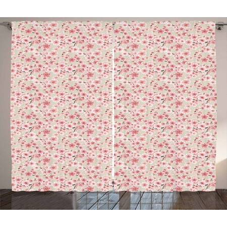 Cherry Blossom Curtains 2 Panels Set Random Arrangement Of Pastel