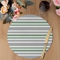 thumbnail image 3 of Sage Green Grey Striped Round 15 Inch Placemats Set of 2, Horizontal Lines Simple Minimalist HeatResistant Non Slip Place Mats for Dining Table, Wipeable Braided Kitchen Table Mats for Housewarming, 3 of 9
