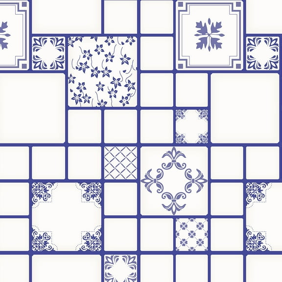 Dundee Deco Peel and Stick 3D Self Adhesive Wallpaper - Geometric Indigo Blue White Shapes in Squares, 18 ft x 24 in