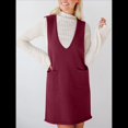 thumbnail image 4 of Vestido Corto de Punto Liso Sin Mangas con Cuello en V y Bolsillos para Mujer Vino Tinto L, 4 of 10