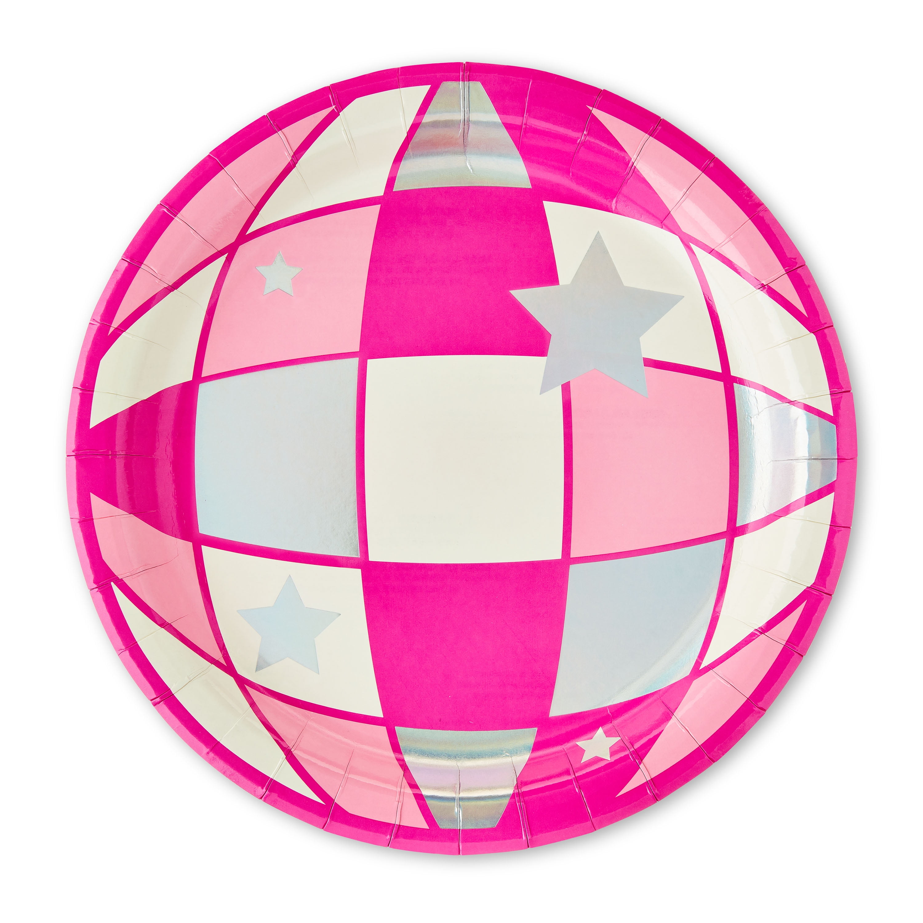 Disco Ball Disposable Round Paper Plates, 9", Pink/Silver, 8 Count, by Way To Celebrate