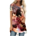 thumbnail image 1 of Pompotops Femmes Été Col Rond Ample Tops Casual Imprimé Manches Courtes Chemisier Dégagement, 1 of 5
