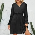 thumbnail image 2 of hotojiny Womens Cocktail Dresses Summer Trendy Long Sleeve Pleated Dress Elegant V Neck Casual Party Dress, 2 of 7