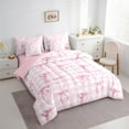 thumbnail image 3 of Feelyou Princess Kawaii Ribbon Bedding Comforter Set 7 Pieces, Pink Buffalo Plaid Full Bedding Set, Teens Boys Girls Kids Reversible Fitted Sheet Flat Sheet, Luxury Bedroom Decor, 3 of 7