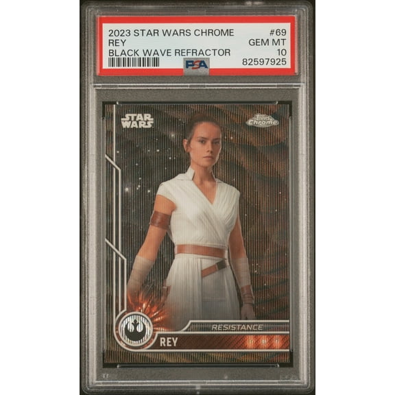 2023 Topps Chrome Star Wars Rey Black Wave Refractor #69 PSA 10