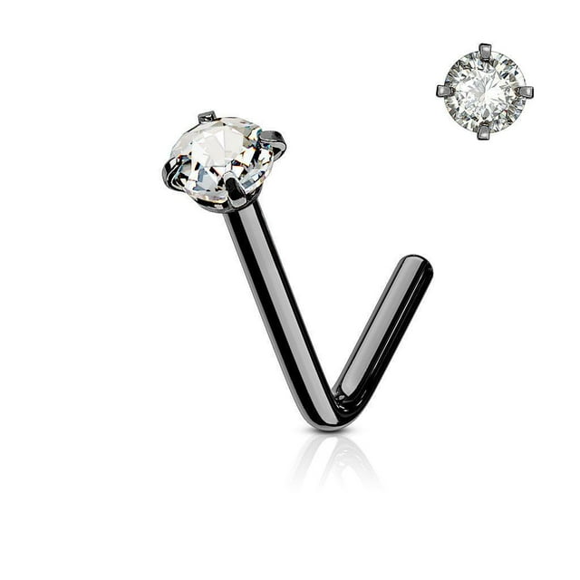 Nose Ring Stud L-Shape Surgical Steel Screw Piercing 3MM Set CZ Gem 20G 18G 6MM