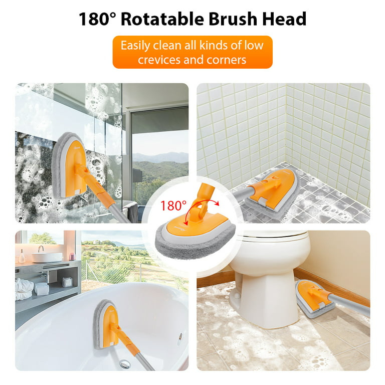  KYEHG Extendable Tub and Tile Scrubber with 48'' Long  Extendable Handle and 2 Tile Scrubber Brush Sponge, Shower Scrubber for  Cleaning Bathtub, Glass, Bathroom, Wall, Bathtub Floor (Detachable). :  Health 