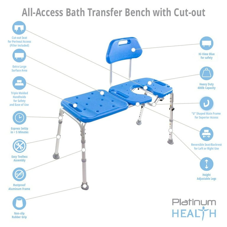 Bath Transfer Bench Chair with CUTOUT Deluxe ALL ACCESS for Tub