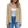 thumbnail image 6 of Long Sleeve Women Vintage Cable Knit Cardigan Zip Up Collared Sweater Coat, 6 of 7