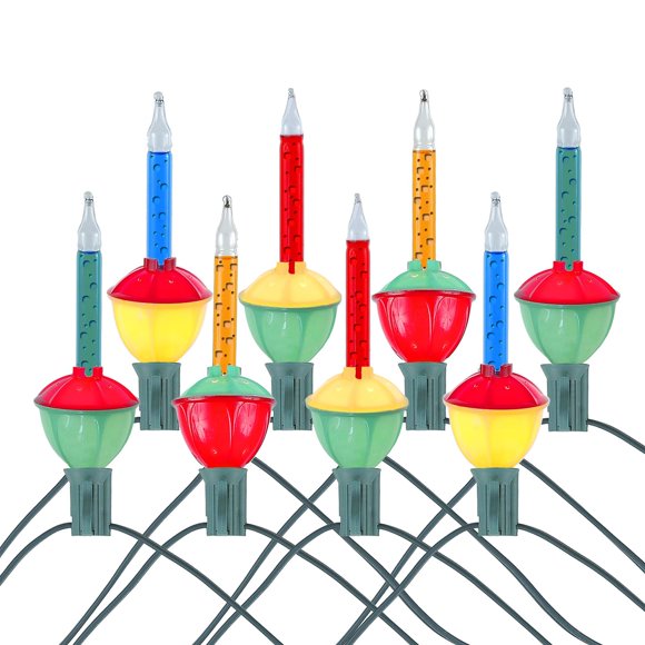 Novelty Lights Traditional Bubble Light Set, 8 Feet 8 Bulbs Red/Blue/Orange/Green Liquid with Multicolor Bases, 5 Watt E12/C7 Bulbs for Indoor Christmas Trees, Nostalgic Holiday Home Decor