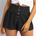 thumbnail image 2 of Pantalones cortos de cintura alta Botón detallado elástico Pantalones cortos de playa suaves y transpirables para mujeres Niñas Vacaciones Negro M, 2 of 5