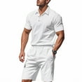 thumbnail image 5 of Men's 2-Piece Linen Summer Set, Casual Short Sleeve Shirt and Vacation Shorts, Breathable Beach Outfit For Tropical Holiday and Travel,White,L, 5 of 8