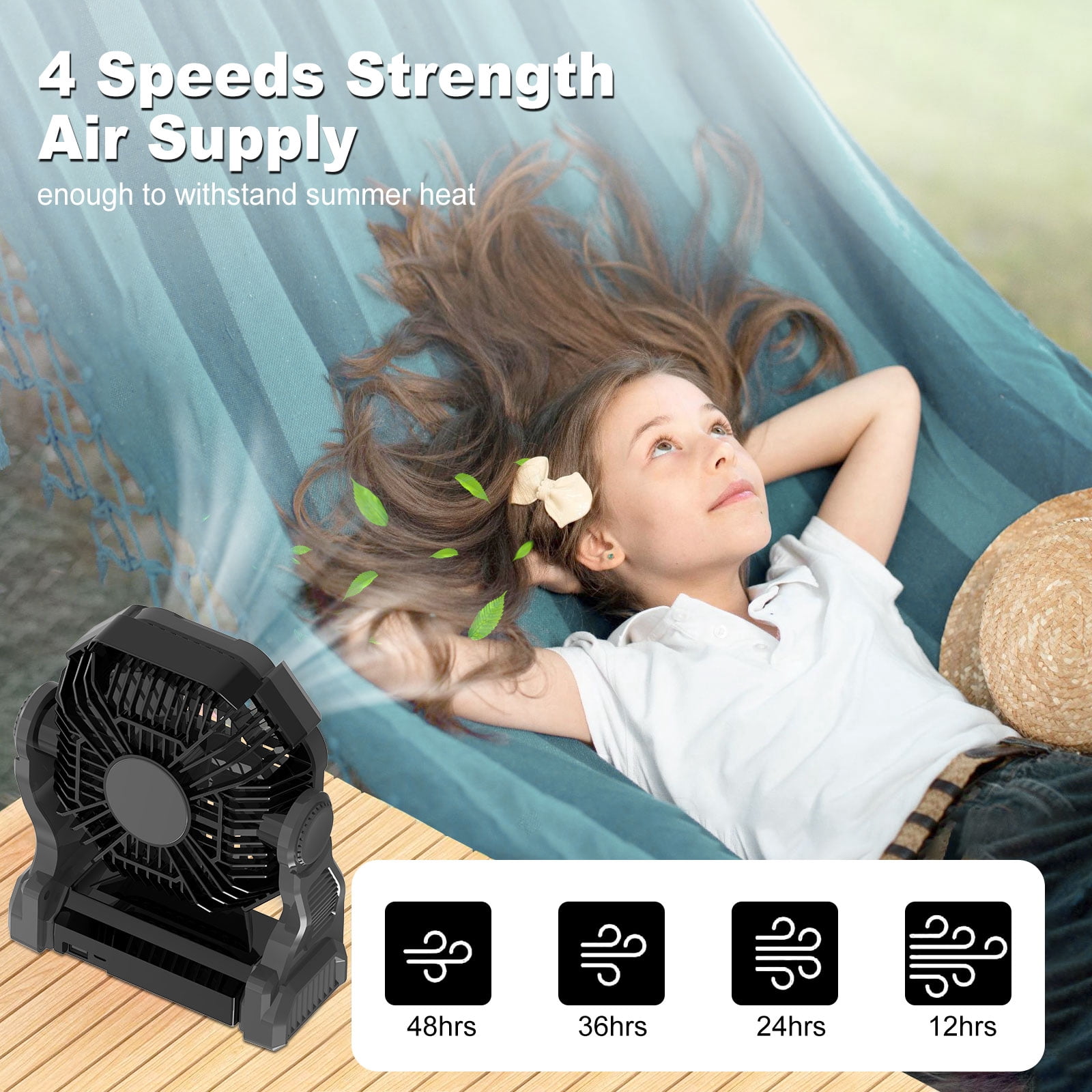 GVDV Camping Fan with LED Lantern, Portable Battery Operated Outdoor Fan, Personal Rechargeable Desk Fan for Travel, Hiking, Fishing, Picnic