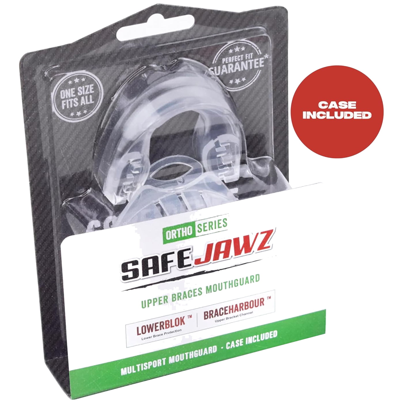 SafeJawz ORTHO Sports Mouth Guard for Braces with Case and Disinfectant Spray Bundle Kit for Basketball, Football, MMA, Hockey, Wrestling - Clear