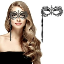 Women Masquerade Mask with Stick, Handheld Carnival Halloween Mardi Gras Mask,Venetian Party Metal Rhinestone Mask
