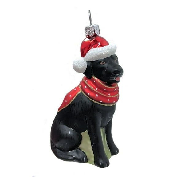 Pinnacle Peak Trading Black Labrador Retriever with Hat and Scarf Dog Polish Glass Christmas Ornament