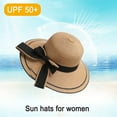 thumbnail image 3 of 54-58cm hat circumference hat female summer outdoor seaside big eaves sunscreen sunshade straw hat bow tie foldableKhaki, 3 of 5