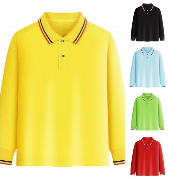 HCYSFG Girls Solid Color Polo Shirt Notch Neck Long Sleeve Stripe Chest Pocket School Uniform Top Preppy Fall Golf Shirt