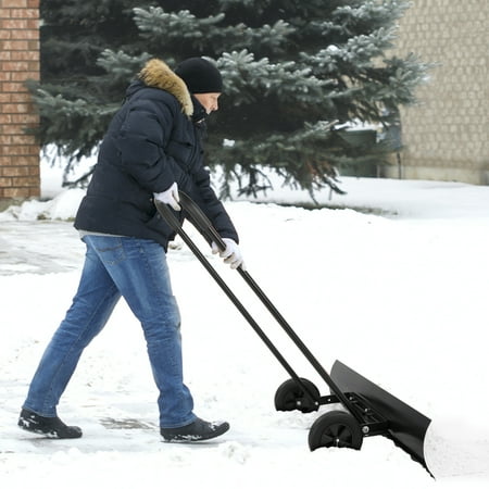 Zimtown Adjustable Wheeled Snow Pusher Wheeled Snow Shovel Efficient Snow Removal Tool 39